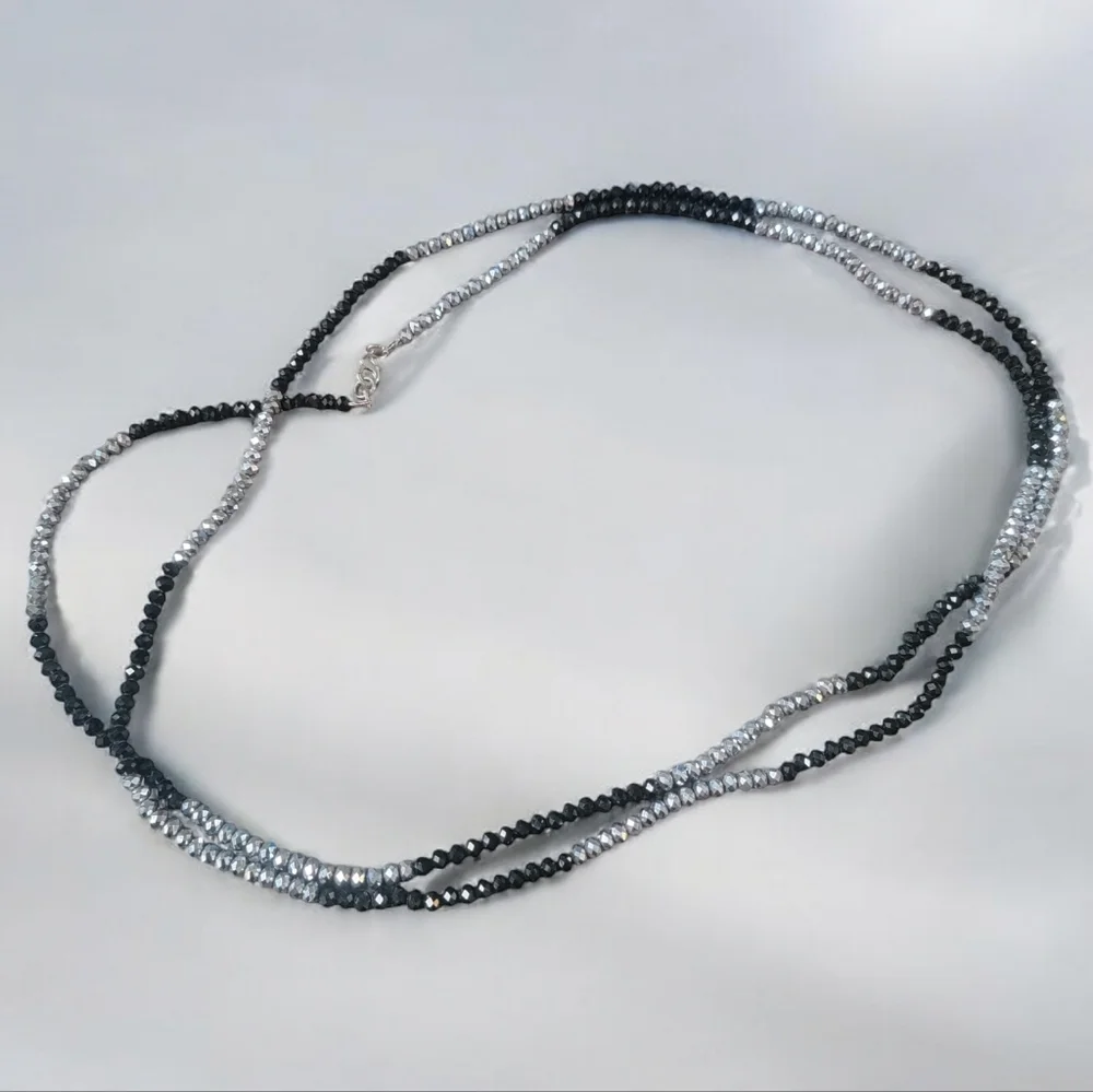 Very long sparkly Black and Silver double up necklace